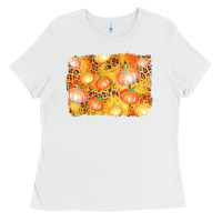White fall pumpkin background Ladies Tee - AdoDesignShop