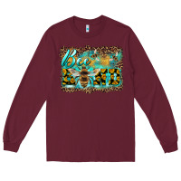 Burgundy bee kind with sunflower and leopard background Long Sleeve Tee - Artiststas