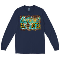 Navy bee kind with sunflower and leopard background Long Sleeve Tee - Artiststas