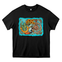 Black western wooden wheel cowboy boots Heavy Core Tee - AdoDesignShop