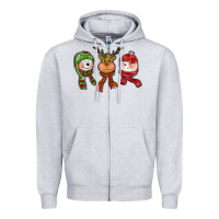 Heather Grey christmas reindeer polar bear snowman Zipper Hoodie - CowGirlArtShop
