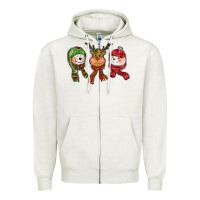 Oatmeal Heather christmas reindeer polar bear snowman Zipper Hoodie - CowGirlArtShop