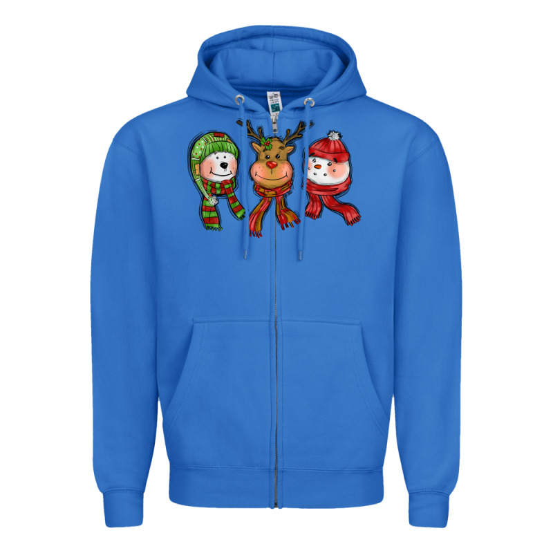 Christmas Reindeer Polar Bear Snowman Zipper Hoodie by CowGirlArtShop | Teevron