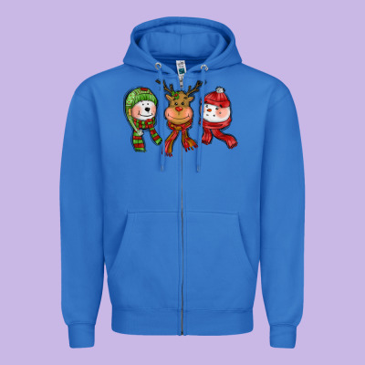 Christmas Reindeer Polar Bear Snowman Zipper Hoodie Designed By Cowgirlartshop