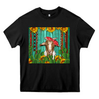 Black goat with sunflower and cactus Heavy Core Tee - Artiststas