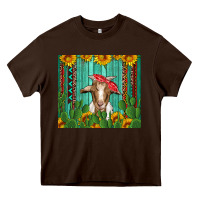 Chocolate Brown goat with sunflower and cactus Heavy Core Tee - Artiststas