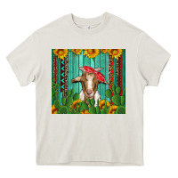 Cream goat with sunflower and cactus Heavy Core Tee - Artiststas