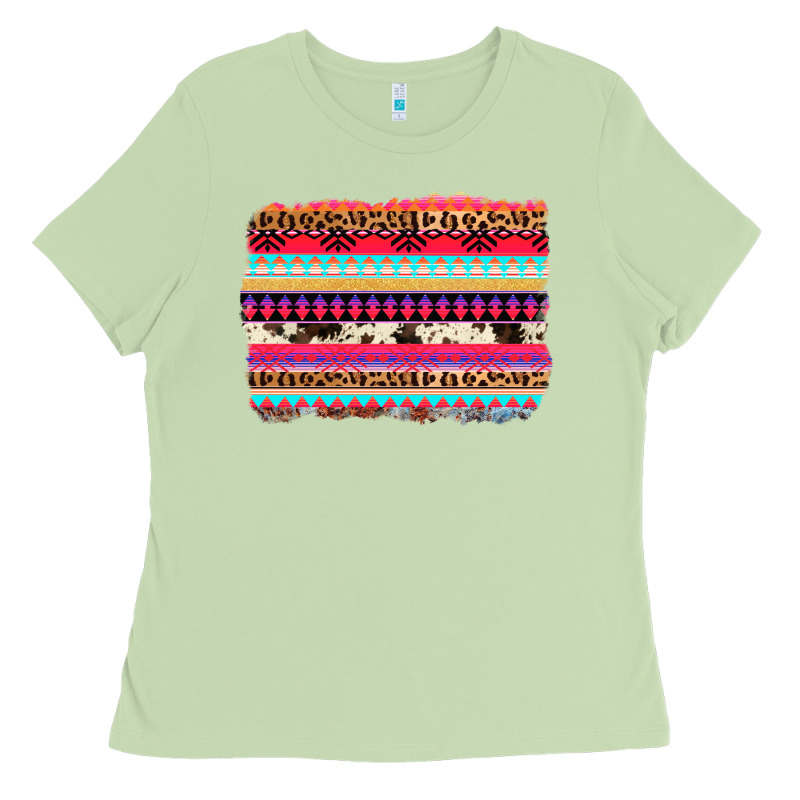 Aztec Western Leopard Cowhide Background Ladies Tee by AdoDesignShop | Teevron