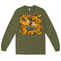 Army Green be kind bee and sunflowers Long Sleeve Tee - Artiststas