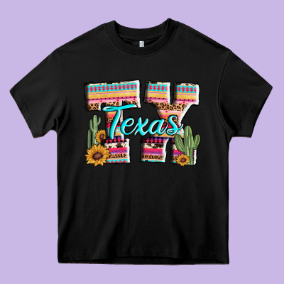Texas Tx Aztec Cactus Leopard Heavy Core Tee Designed By Adodesignshop