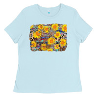 Baby Blue aztec sunflower leopard background Ladies Tee - AdoDesignShop