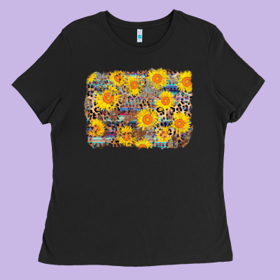 Aztec Sunflower Leopard Background Ladies Tee Designed By Adodesignshop