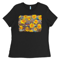 Black aztec sunflower leopard background Ladies Tee - AdoDesignShop