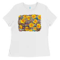 White aztec sunflower leopard background Ladies Tee - AdoDesignShop