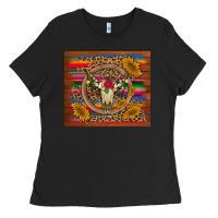 Black serape sunflowers bull skull background Ladies Tee - Artiststas