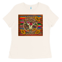 Bone serape sunflowers bull skull background Ladies Tee - Artiststas