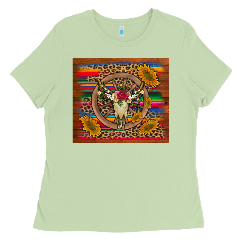 Serape Sunflowers Bull Skull Background Ladies Tee by Artiststas | Teevron