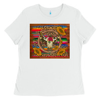 White serape sunflowers bull skull background Ladies Tee - Artiststas