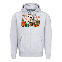 Heather Grey cow coffee cups christmas Zipper Hoodie - CowGirlArtShop