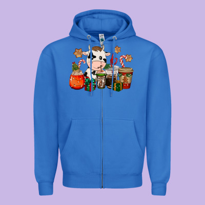 Cow Coffee Cups Christmas Zipper Hoodie Designed By Cowgirlartshop