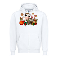 White cow coffee cups christmas Zipper Hoodie - CowGirlArtShop