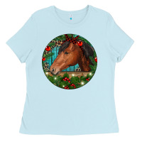 Baby Blue Western Horse Christmas Ladies Tee - RanaPortraitStore
