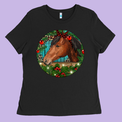 Western Horse Christmas Ladies Tee Designed By Ranaportraitstore