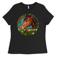 Black Western Horse Christmas Ladies Tee - RanaPortraitStore