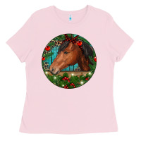 Bubblegum Pink Western Horse Christmas Ladies Tee - RanaPortraitStore
