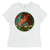 White Western Horse Christmas Ladies Tee - RanaPortraitStore