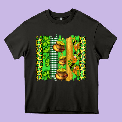St Patricks Gnomes And Cloves With Leopard  Brushstrokes Heavy Core Tee Designed By Artiststas