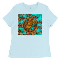 Baby Blue cowboy hat turquoise aztec background old wheel Ladies Tee - Artiststas