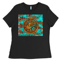 Black cowboy hat turquoise aztec background old wheel Ladies Tee - Artiststas