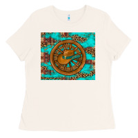 Bone cowboy hat turquoise aztec background old wheel Ladies Tee - Artiststas