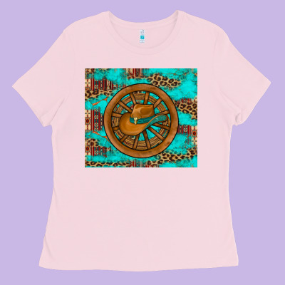 Cowboy Hat Turquoise Aztec Background Old Wheel Ladies Tee Designed By Artiststas