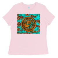 Bubblegum Pink cowboy hat turquoise aztec background old wheel Ladies Tee - Artiststas