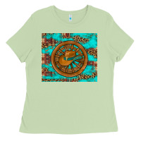 Matcha cowboy hat turquoise aztec background old wheel Ladies Tee - Artiststas