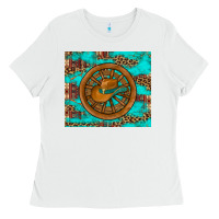 White cowboy hat turquoise aztec background old wheel Ladies Tee - Artiststas