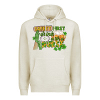 Oatmeal Heather Safety first drink with a Nurse St. Patrick's Day Premium Hoodie - CowGirlArtShop