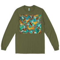 Army Green honeycomb and bees with leopard Long Sleeve Tee - Artiststas