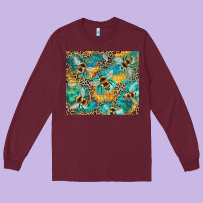 Honeycomb And Bees With Leopard Long Sleeve Tee Designed By Artiststas