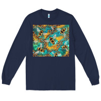 Navy honeycomb and bees with leopard Long Sleeve Tee - Artiststas