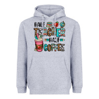 Heather Grey half teacher half coffee Heavyweight Hoodie - OliviaCreatesArt
