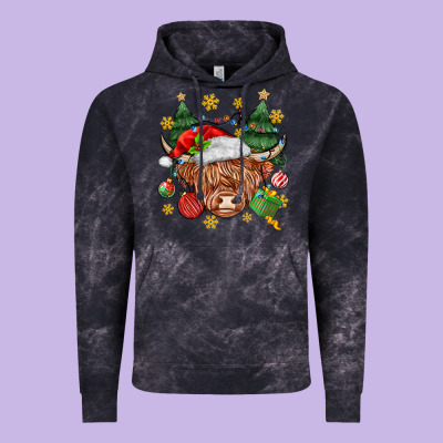 Christmas Highland Cow Vintage Hoodie Designed By Maliassmallbusiness