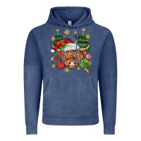 Vintage Denim Christmas highland cow Vintage Hoodie - MaliasSmallBusiness