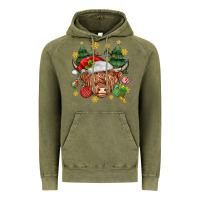 Vintage Olive Christmas highland cow Vintage Hoodie - MaliasSmallBusiness