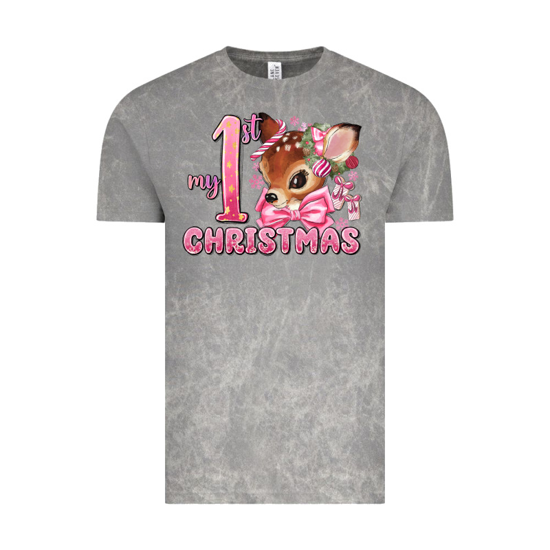 My First Christmas Pink Reindeer Vintage Tee by MaliasSmallBusiness | Teevron