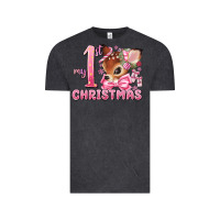 Vintage Black my first christmas pink reindeer Vintage Tee - MaliasSmallBusiness