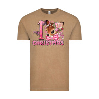 Vintage Coffee my first christmas pink reindeer Vintage Tee - MaliasSmallBusiness