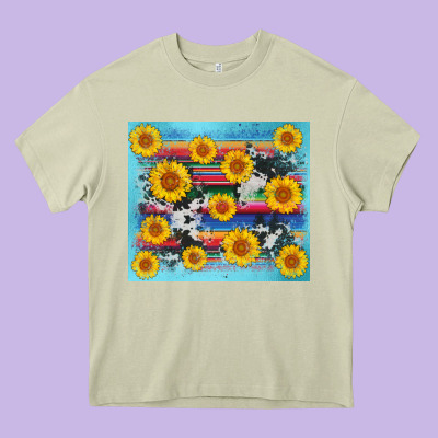 Serape Cowhide Sunflower Heavy Core Tee Designed By Adodesignshop